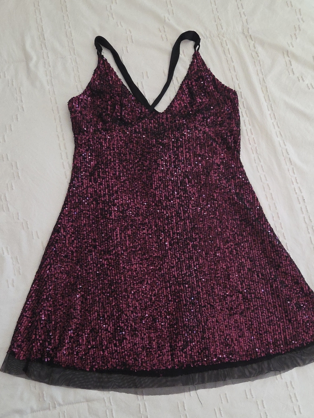 Free People Plum Sequin Slip Dress with Black Straps